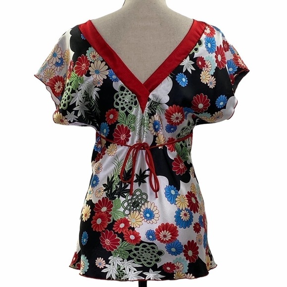 ESTAM Red Floral V-Neck Blouse Size Large - Picture 2 of 14